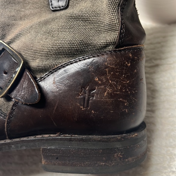 Frye Veronica Leather Canvas Shortie Boots- Womens- Size 7 B- Brown- Ankle Boot - Picture 2 of 13
